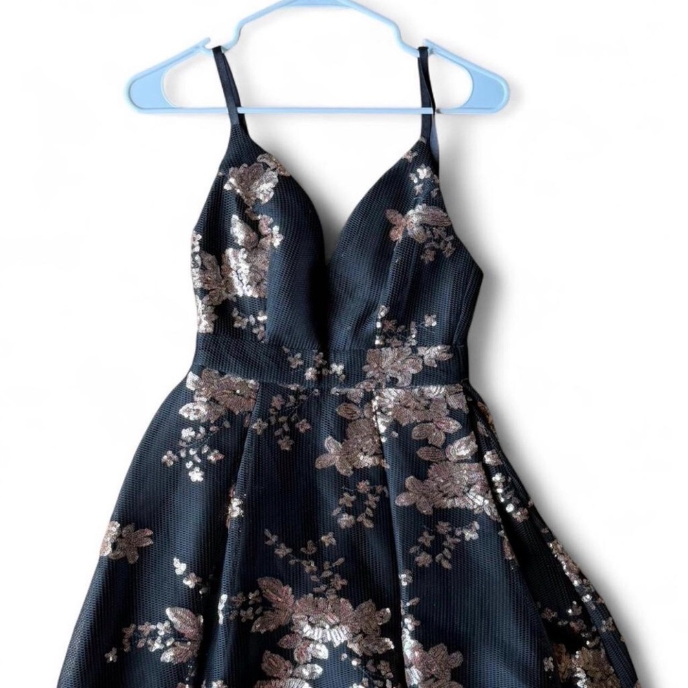 Fashion Nova Black and Silver Floral Mini Dress